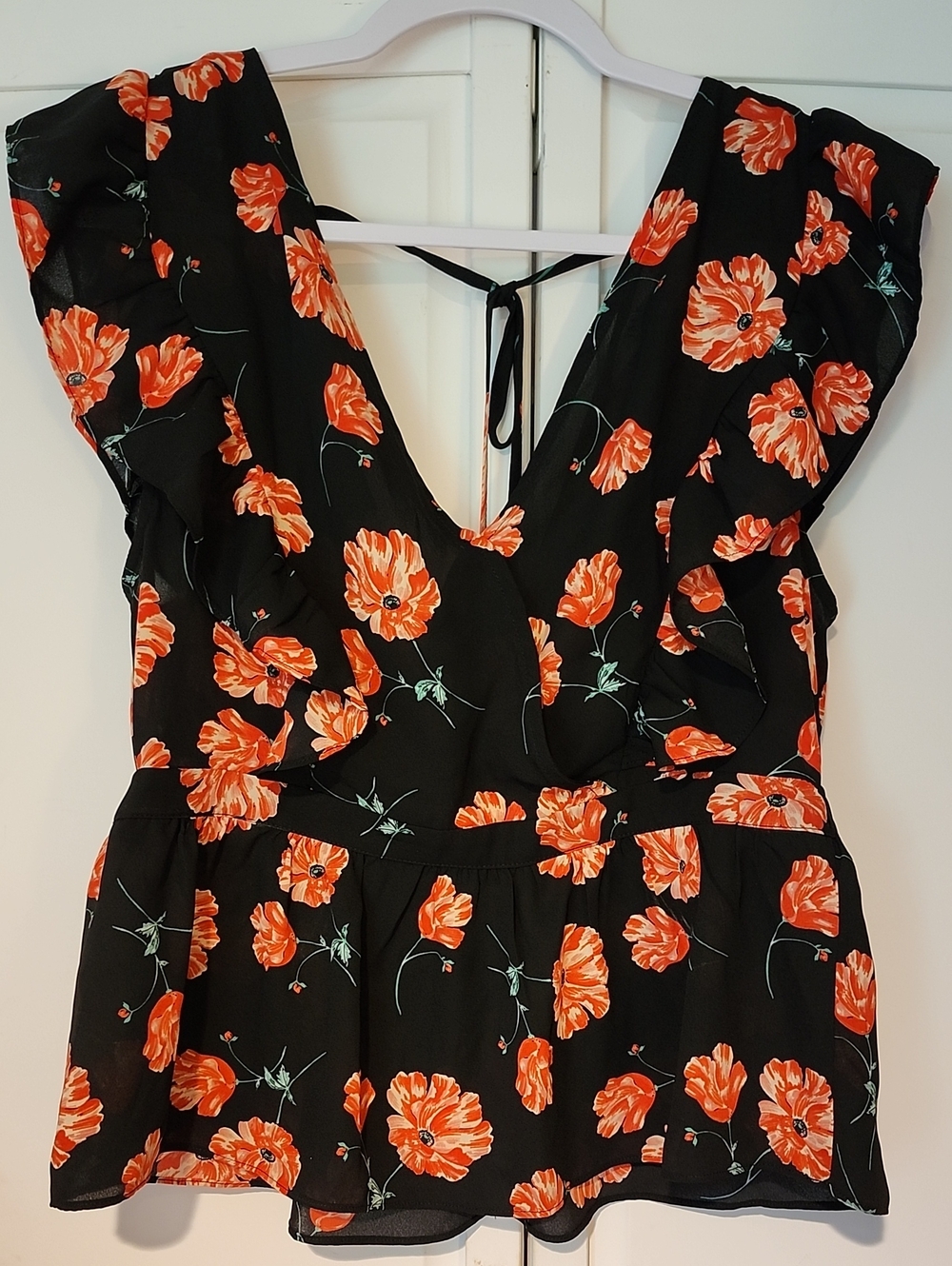 BB Dakota Black Top with Orange Floral Print